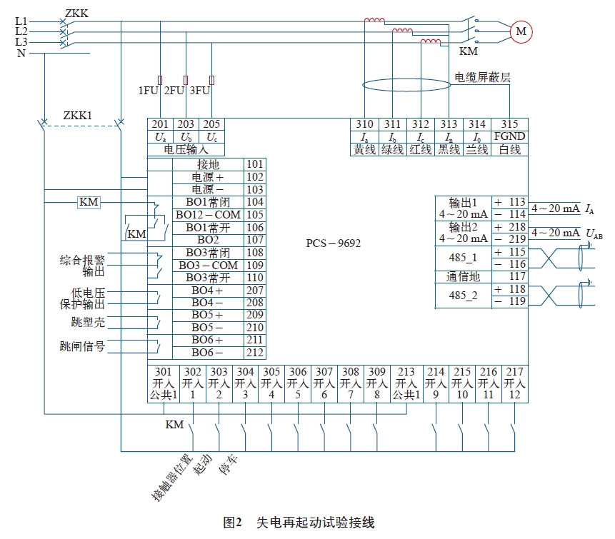 圖2 失電再起動試驗(yàn)接線